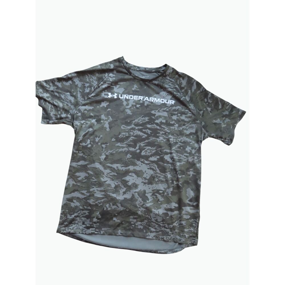 Mens XL Shirt Camo Digital Tiger Stripe Performance Short Sleeve Green
